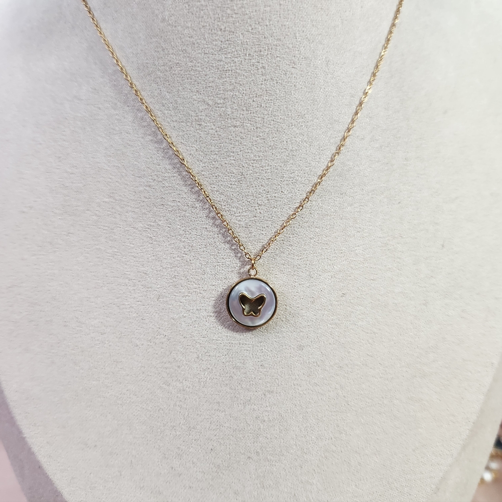 Gold Mother Of Pearl Butterfly Necklace